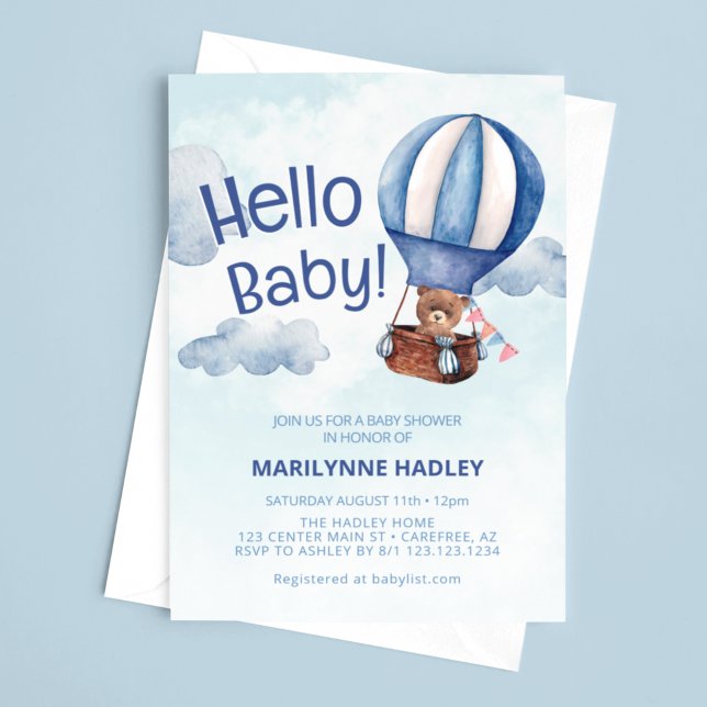 Invitación Hola bebé Teddy Bear Blue Shower (Subido por el creador)