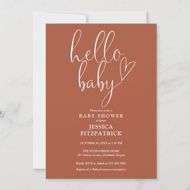 Invitación Hola Bebé Terracota Baby Shower de Género Neutral (Anverso)