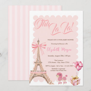 Invitación Hola Bebé Torre Eiffel Arco Rayado Shower de Bebé