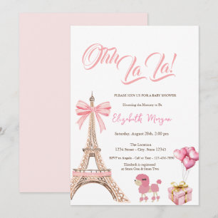 Invitación Hola Bebé Torre Eiffel Lazo Rosa Regalo Caniche