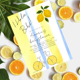Invitación Hola Bebe Yellow Blue Stripes Lemons Baby Shower