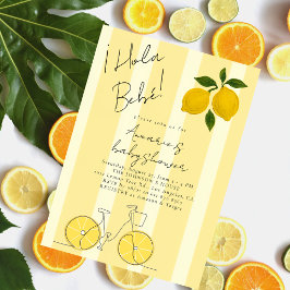 Invitación Hola Bebe Yellow Stripes Lemons Baby Shower
