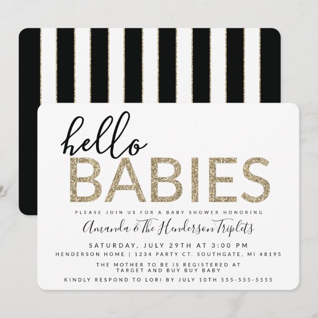 Invitación Hola Bebés, Gemelos o Trillizos Fiesta de Bebé (Anverso / Reverso)