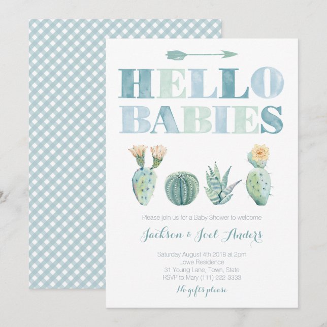 Invitación Hola bebés Twin Boys Cactus Fiesta Baby Shower (Anverso / Reverso)