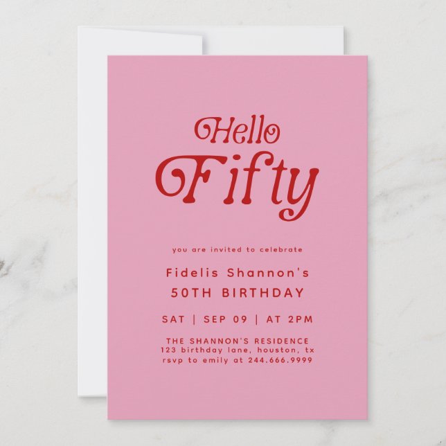 Invitación Hola Cincuenta Años Modernos Retro 50 (Anverso)