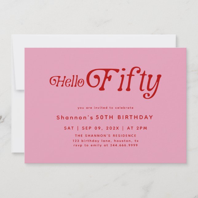 Invitación Hola Cincuenta Años Modernos Retro 50 (Anverso)