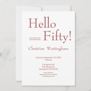 Invitación Hola cincuenta Cumpleaños 50 de Simple Moderno Ros