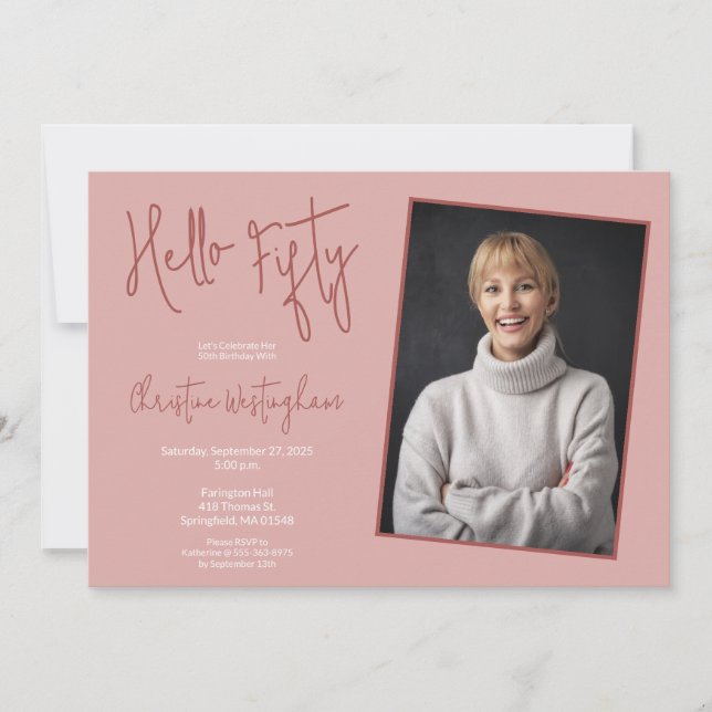 Invitación Hola cincuenta foto rosa cumpleaños quincuagésimo  (Anverso)