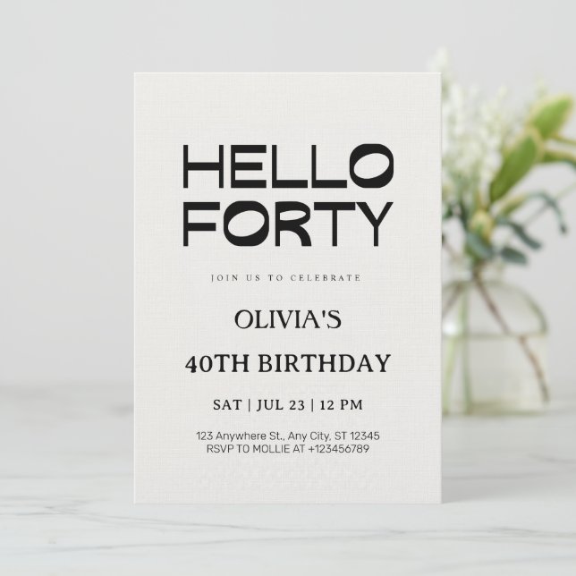 Invitación Hola Cuarenta Cumpleaños 40 Chic (Anverso de pie)