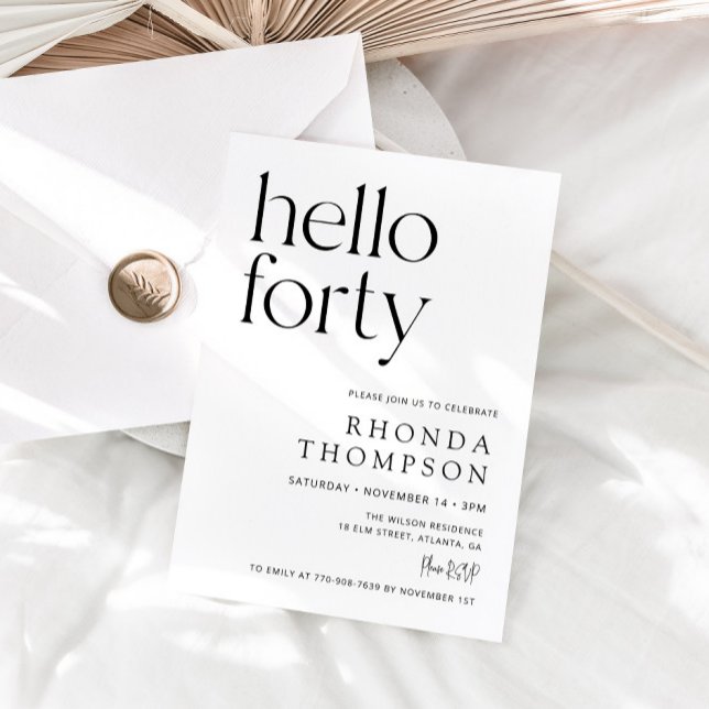 Invitación Hola Cuarenta Cumpleaños Simple 40 (Subido por el creador)