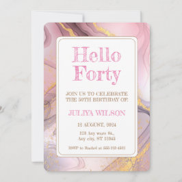 Invitación Hola cuarenta purpurinas de oro fiesta de cumpleañ
