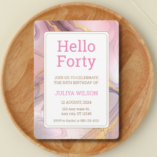 Invitación Hola cuarenta purpurinas rosados cumpleaños de cal