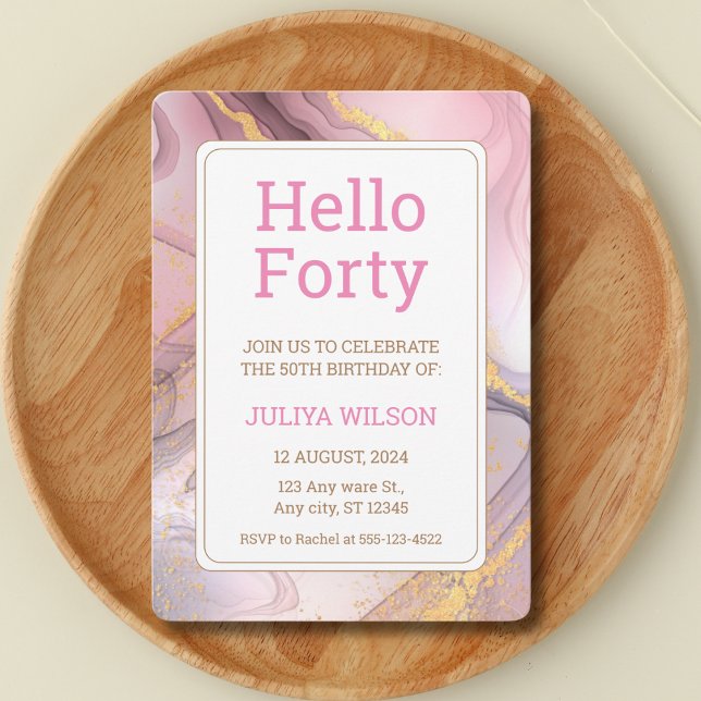Invitación Hola cuarenta purpurinas rosados cumpleaños de cal (Subido por el creador)