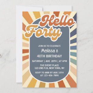 Invitación Hola Cuarenta Retro Sun Groovy Wave Cumpleaños