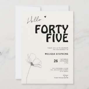 Invitación Hola Cuarenta y Cinco Tipografía Negrita Cumpleaño