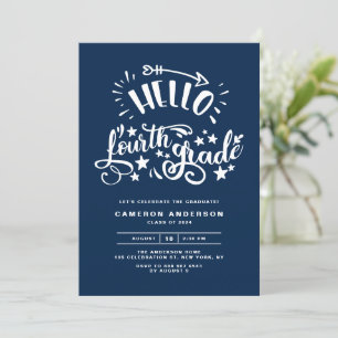 Invitación Hola cuarto grado   Graduación azul de tercer grad