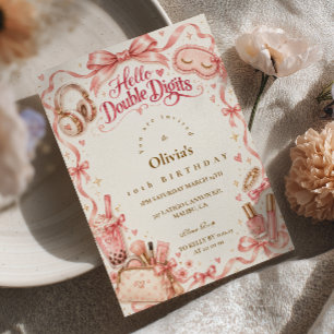 Invitación Hola Cumpleaños de Dobles Dígitos Rosa Pijamada