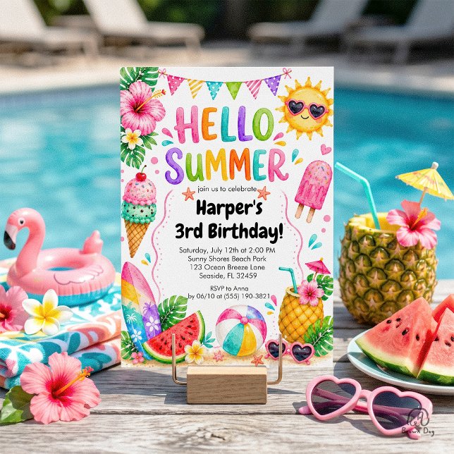 Invitación Hola Cumpleaños de Verano Tropical de Verano (Subido por el creador)