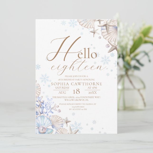 Invitación Hola Cumpleaños del Mar de Invierno Dieciocho (Anverso de pie)