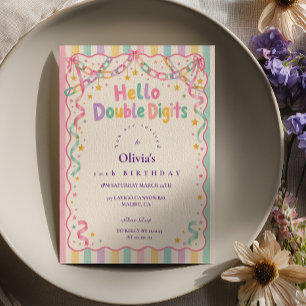 Invitación Hola Cumpleaños Doble Dígito Pastel Arcoíris