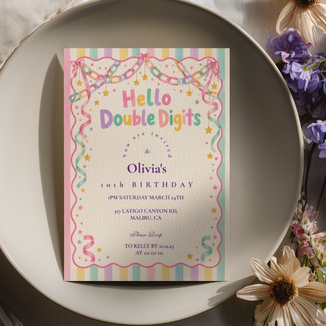Invitación Hola Cumpleaños Doble Dígito Pastel Arcoíris (Subido por el creador)