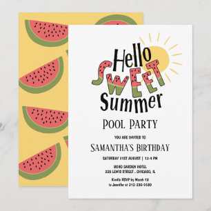 Invitación Hola Cumpleaños Fiesta de Piscina Dulce Sandía de 