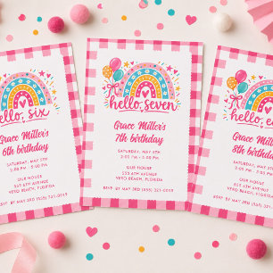 Invitación Hola Cumpleaños Número Seis de Niña con Cuadro de