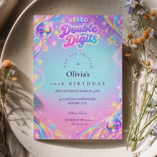 Invitación Hola Cumpleaños Pastel Disco Doble Dígito (Subido por el creador)
