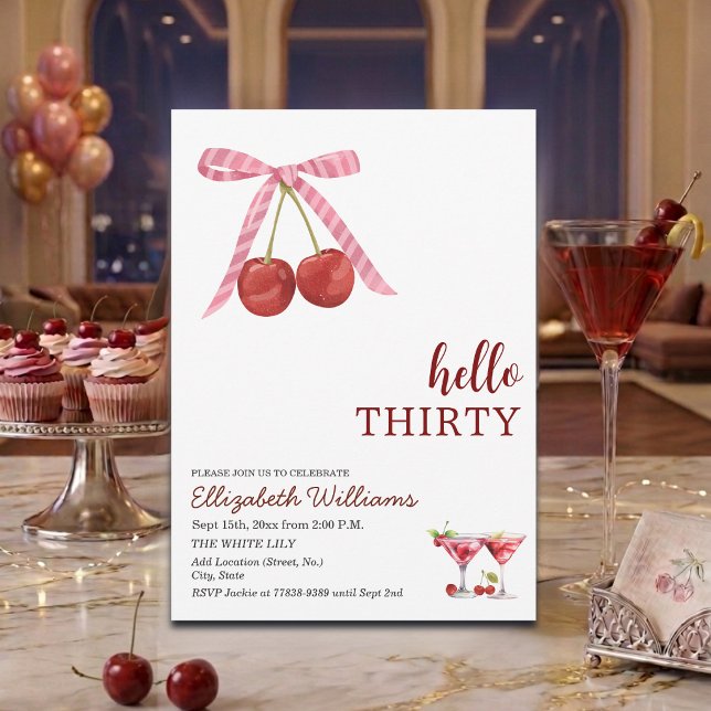 Invitación Hola Cumpleaños Treinta Martini de Cereza Fiesta (Subido por el creador)