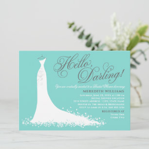 Invitación Hola Darling Aqua Blue Boda Gown Bridal Shower