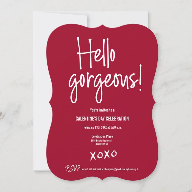 Invitación Hola, Día de Galentines hermoso xoxo Rojo personal (Anverso)