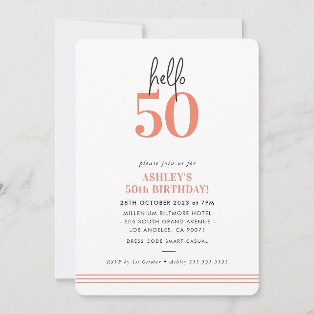 Invitación Hola divertido 50 moderno cumpleaños 50º fiesta na (Anverso)