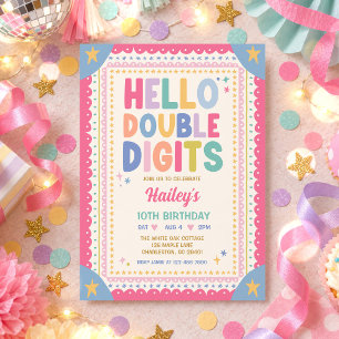Invitación Hola Dobles Dígitos Chica Caprichosa Cumpleaños 10