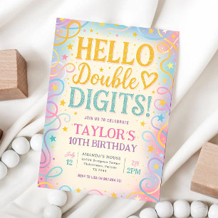 Invitación Hola Dobles Dígitos Cumpleaños 10