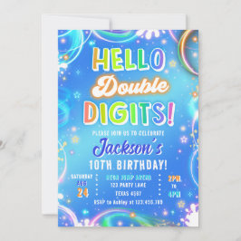 Invitación Hola Dobles Dígitos Neon Glow Niño Cumpleaños 10