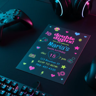 Invitación Hola Double Digits Gaming cumpleaños 10