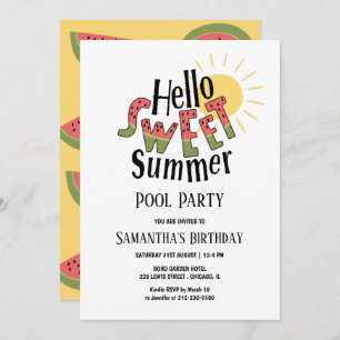 Invitación Hola dulce verano sandía piscina Fiesta Bday