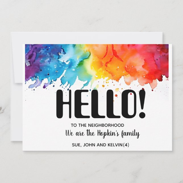 Invitación Hola, Editable Somos nuevos en el barrio (Anverso)