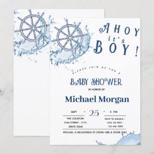 Invitación ¡Hola! Es un niño, Baby Shower de Rueda Náutica