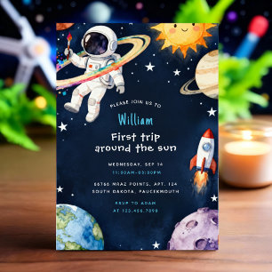 Invitación Hola Espacio Primer Viaje Alrededor Del Sol Cumple