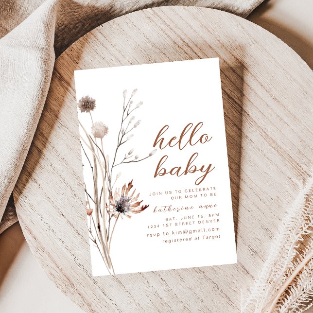 Invitación Hola Fiesta de Baby Shower Invitar a Boho Wildflow (Subido por el creador)