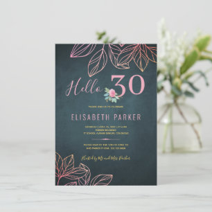 Invitación Hola fiesta de cumpleaños 30 elegante oro navy ros