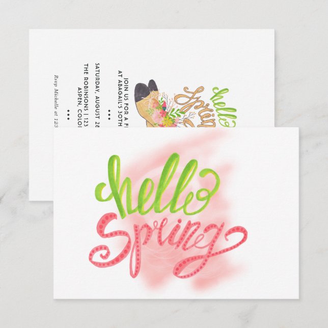 Invitación Hola fiesta de cumpleaños de primavera (Anverso / Reverso)