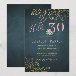 Invitación Hola fiesta de cumpleaños número 30 elegante oro n