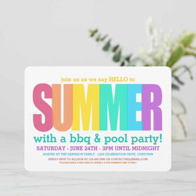 Invitación Hola Fiesta de Piscina de Verano (Anverso de pie)
