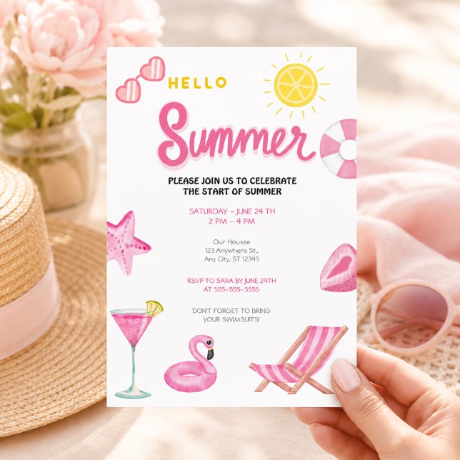 Invitación Hola Fiesta de Piscina de Verano Rosa Playa Divers (Subido por el creador)