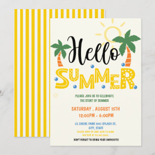 Invitación Hola Fiesta de verano, Último Día de la Escuela, f