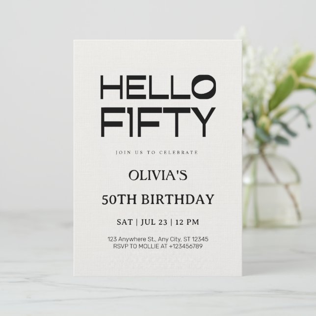 Invitación Hola Fifty Cumpleaños 50 (Anverso de pie)