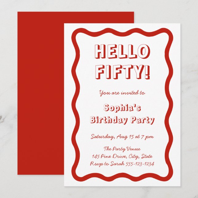 Invitación Hola Fifty Manuscrito Retro Fiesta de Cumpleaños 5 (Anverso / Reverso)