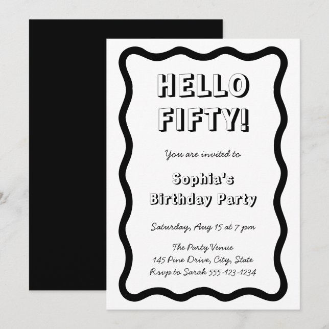 Invitación Hola Fifty Manuscrito Retro Fiesta de Cumpleaños 5 (Anverso / Reverso)